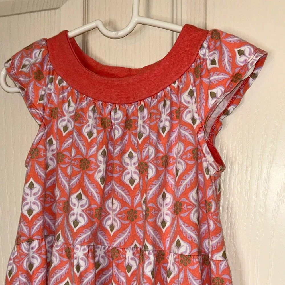 Tea Collection Orange Feather Print Tiered Dress Girls Size‎ 4